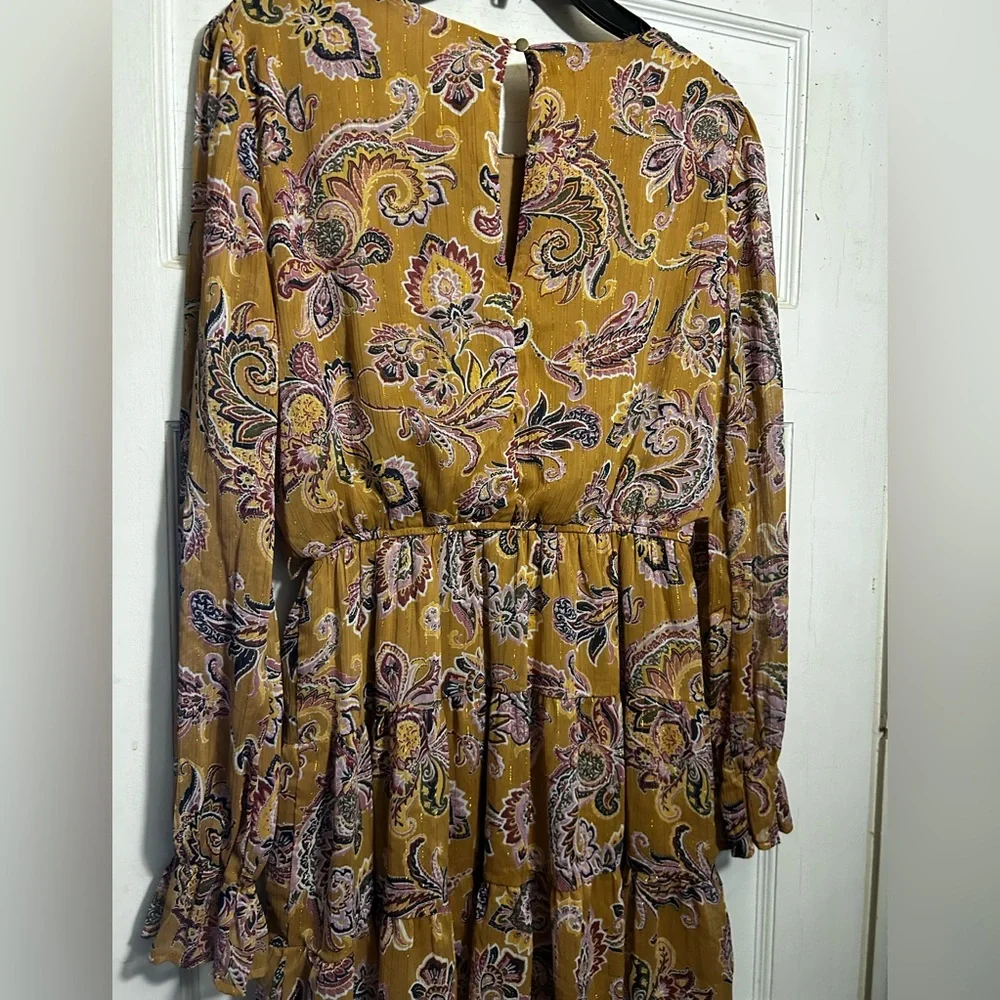 NWOT CITY STUDIO Floral Paisley Dress W/ Belle Long Sleeves Elastic Waist - Picture 13 of 15